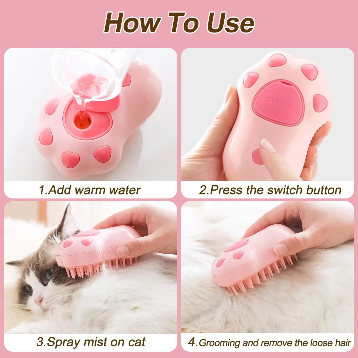Best Electric Pet Steam Grooming Brush for Shedding Cats & Dogs - Loyal Paws
