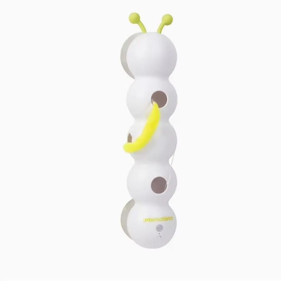 Smart Interactive Caterpillar Cat Toy for Indoor Cats in a bright green color with segmented body and tiny moving legs.