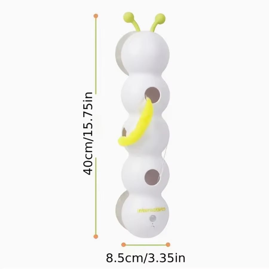 Smart Interactive Caterpillar Cat Toy for Indoor Cats in a bright green color with segmented body and tiny moving legs.
